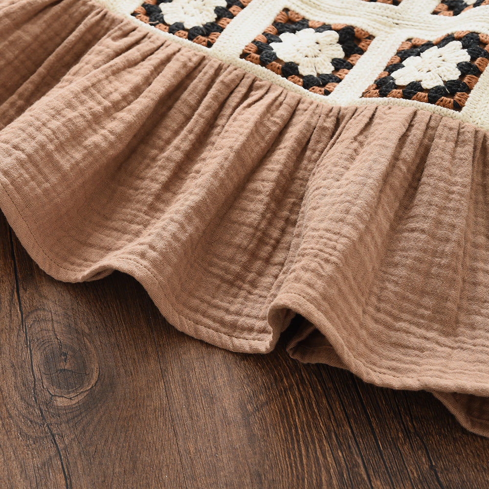 Girls' Ethnic Style Knitting Sun-top+Pant Organic Cotton Set