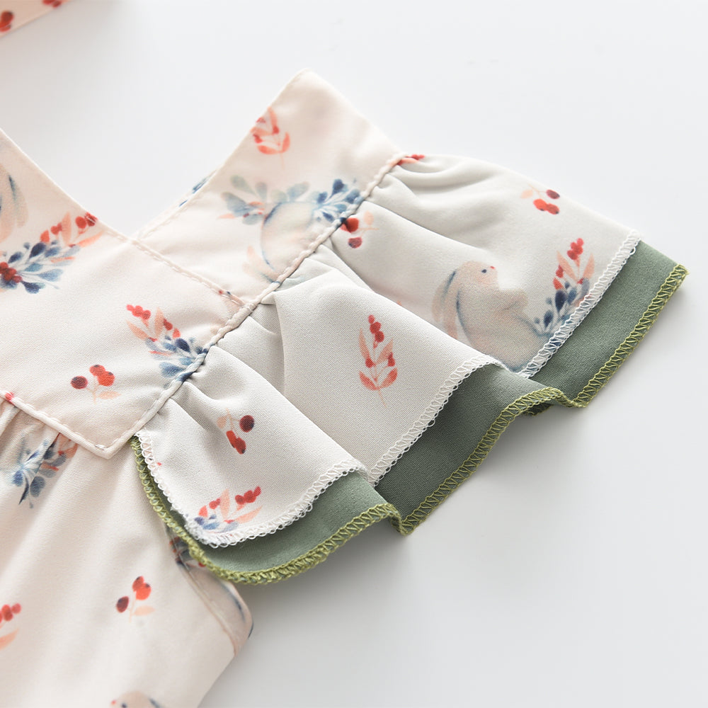 Girls' Cartoon Printing Bow-knot Vintage Dress
