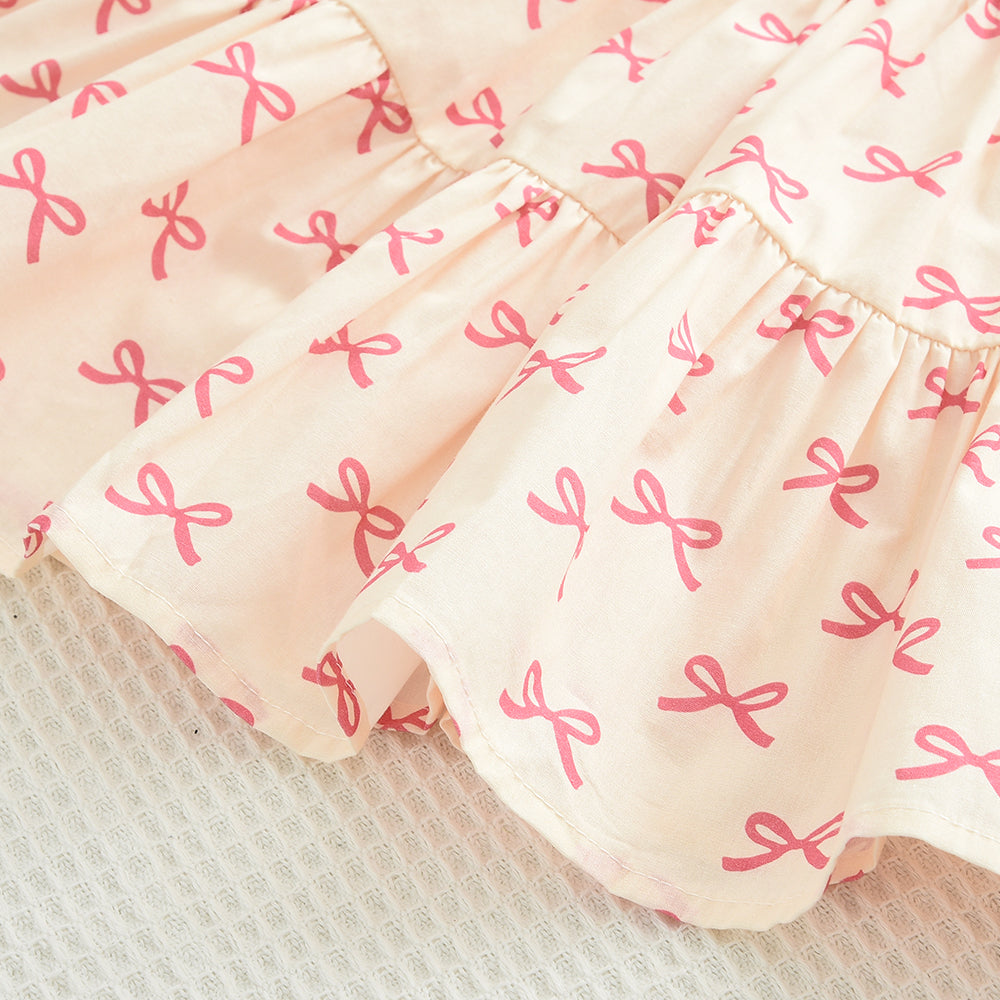 Girls' Bow-knot Printing Shirt+Patchwork Skirt Set