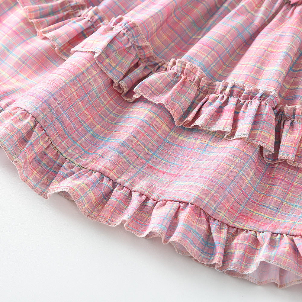 Girls' Plaid Sun-top+Trousers Vacation Set