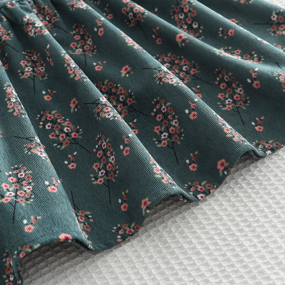 Girls' Floral Print Long Sleeve Casual Dress