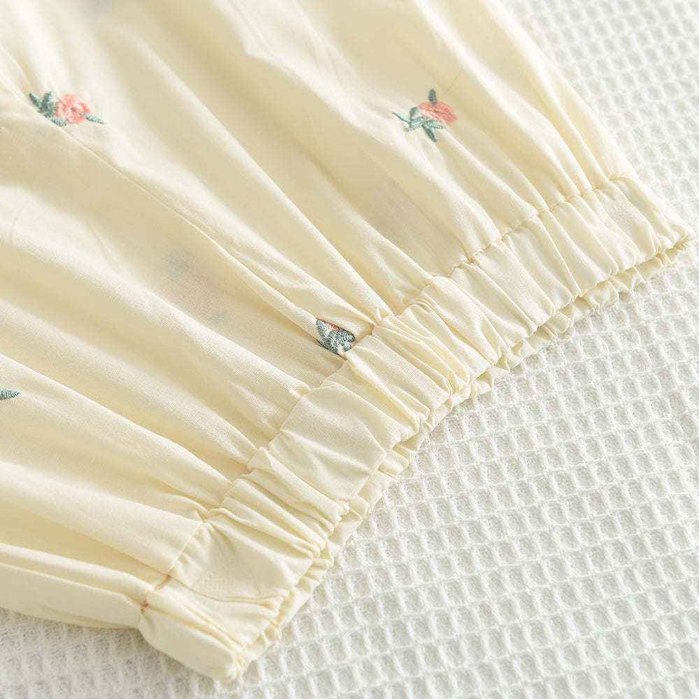 Girls' Floral Embroidery Ruffle Cotton Set