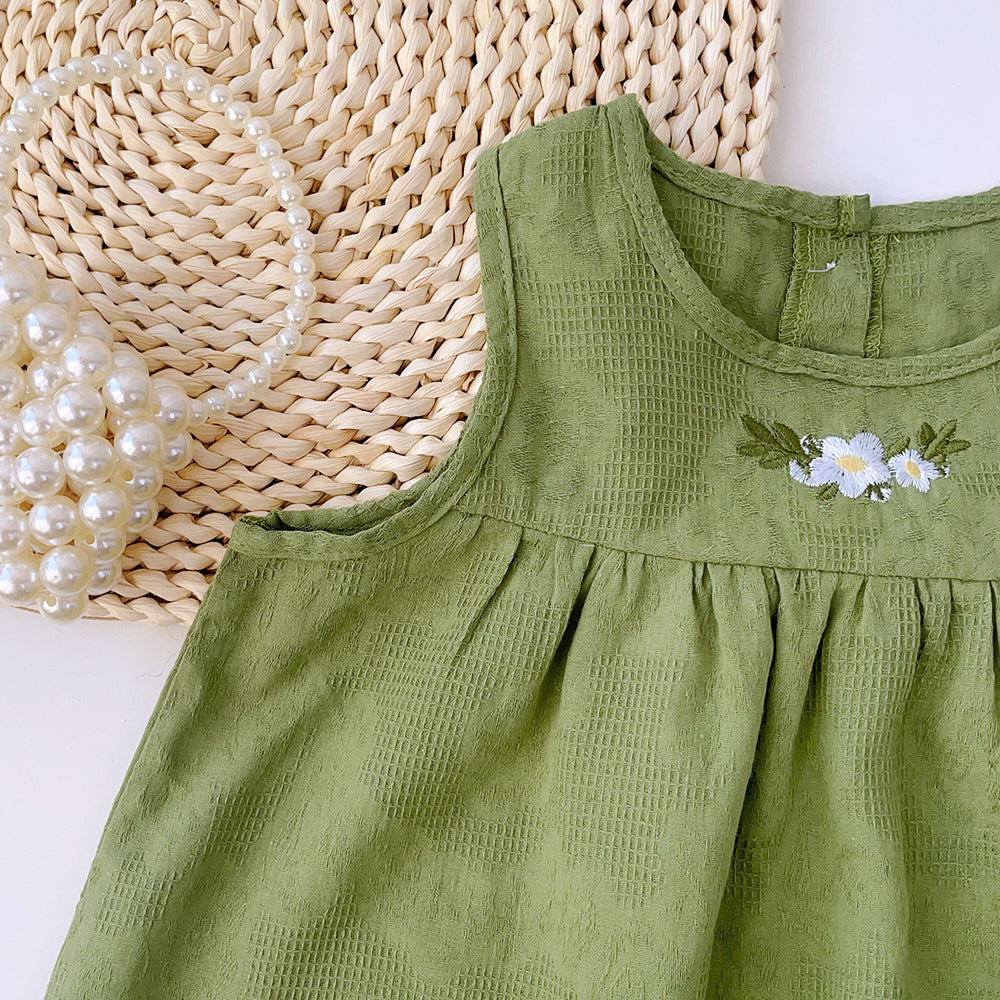 Girls' Floral Embroidery Cotton Dress