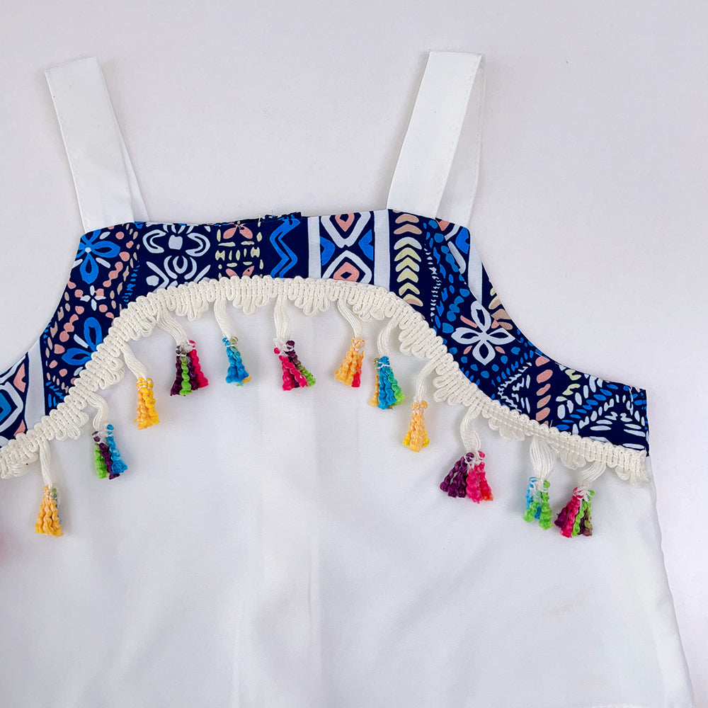 Girls' Ethnic Style Tassels Sun-top+Trousers Set