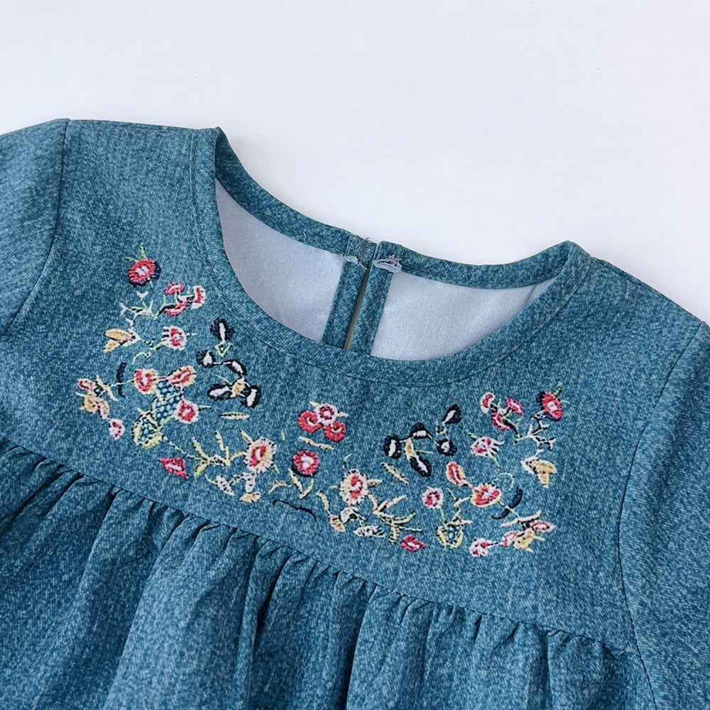 Girls' Floral Printing Vintage Dress