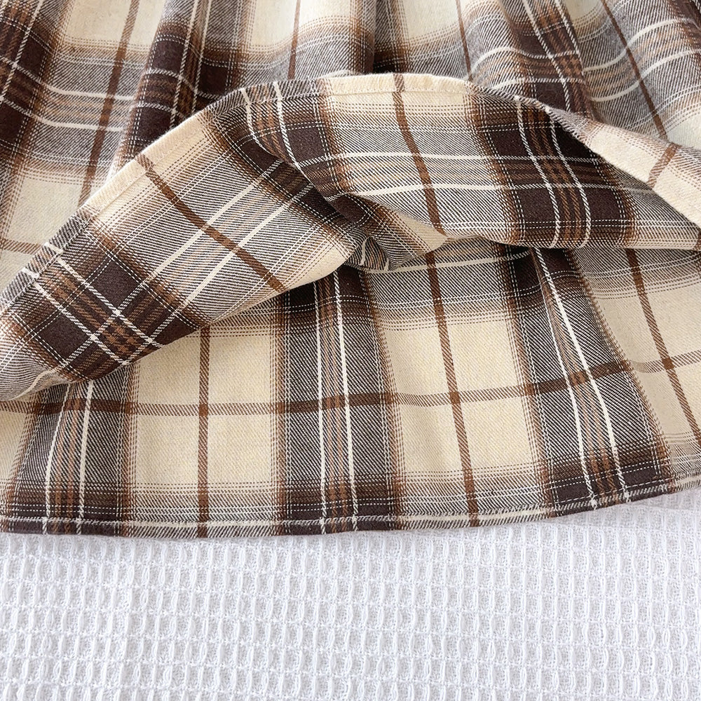 Girls' Plaid Patchwork Dress Free Hat