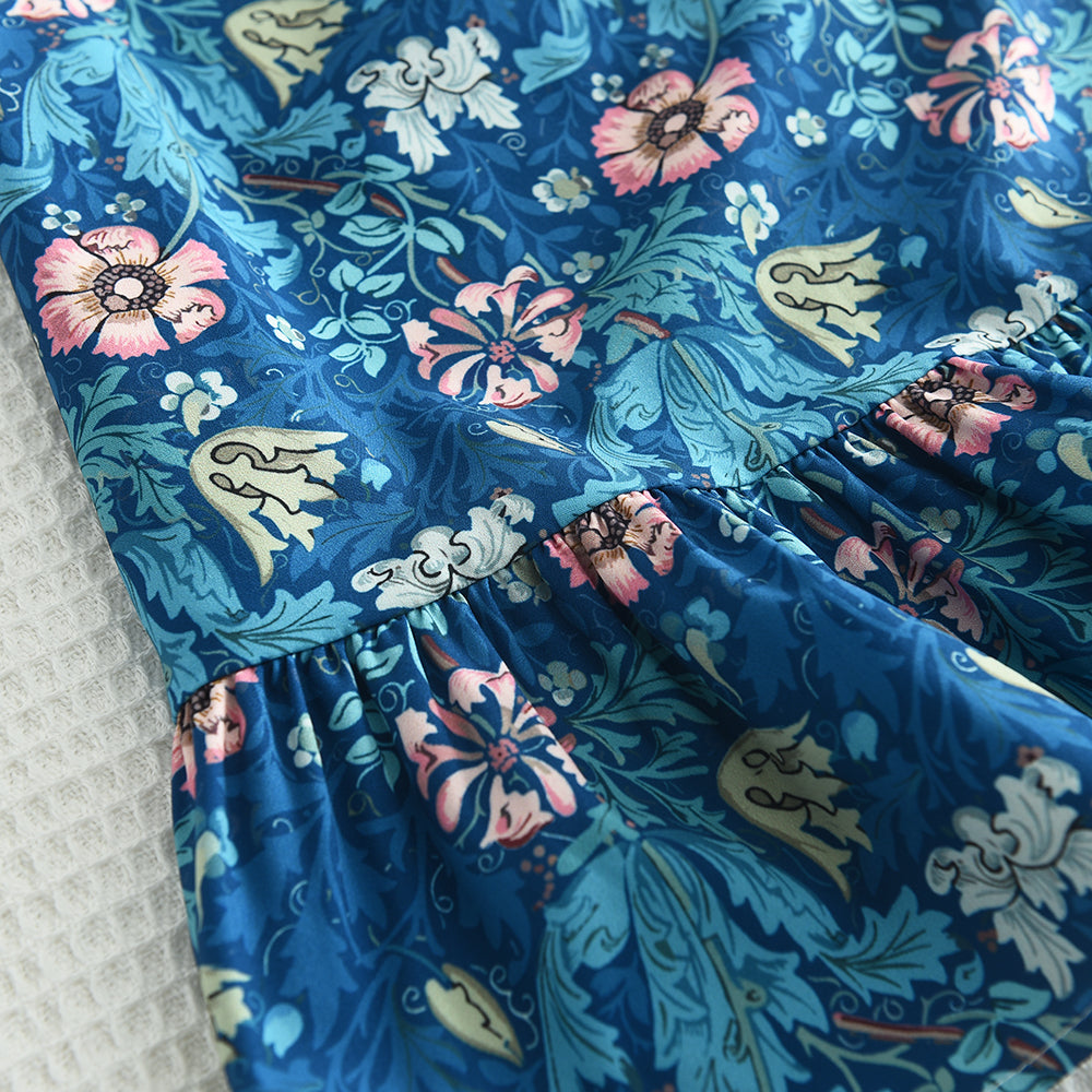 Girls' Floral Printing Sun Dress with A Bag