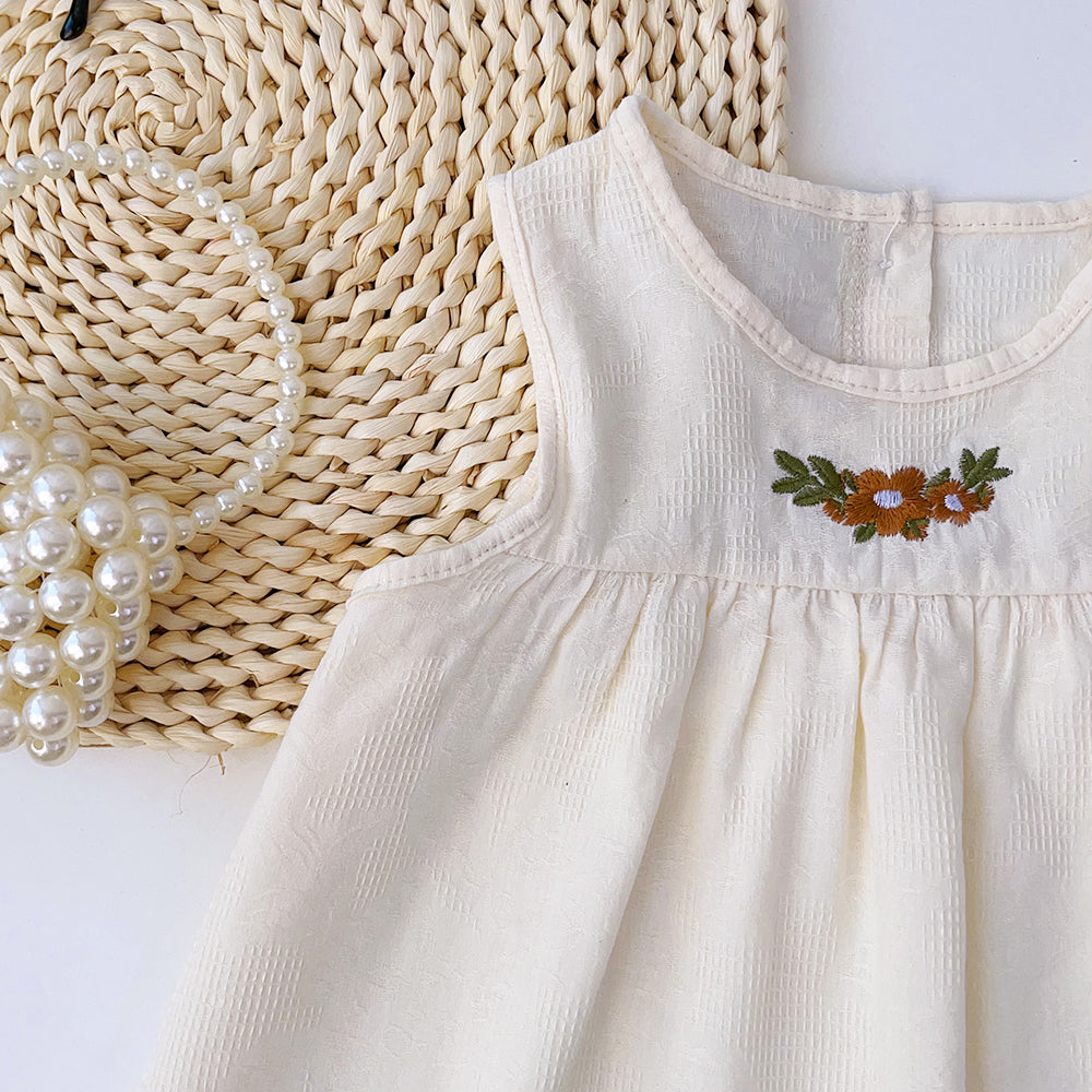 Girls' Floral Embroidery Cotton Dress