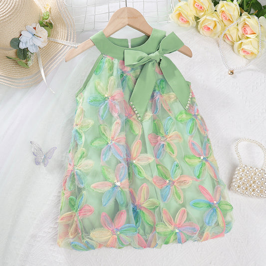 Girls' Multicolored Flowers Mesh Dress