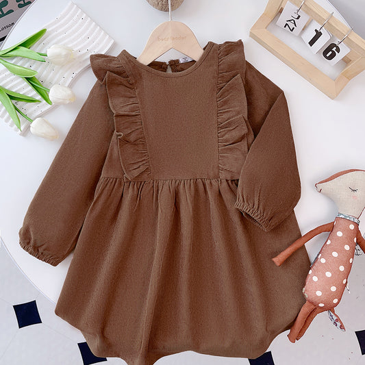 Girls' Ruffle Long Sleeve Casual Dress