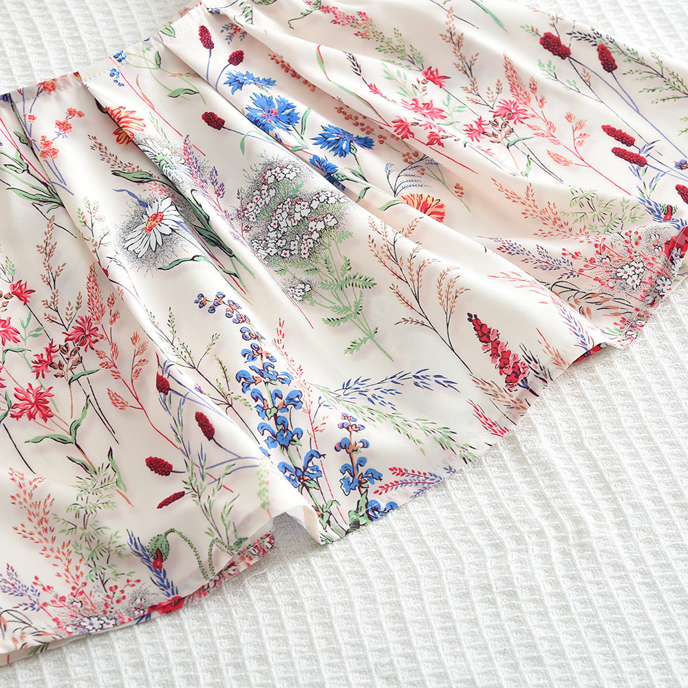 Girls' Floral Printing Shorts Trousers 3pcs Pajamas Set