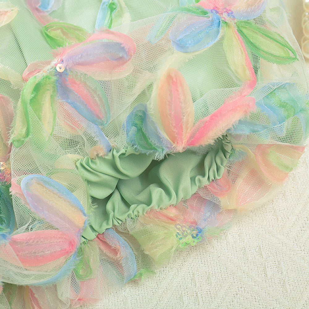 Girls' Multicolored Flowers Mesh Dress