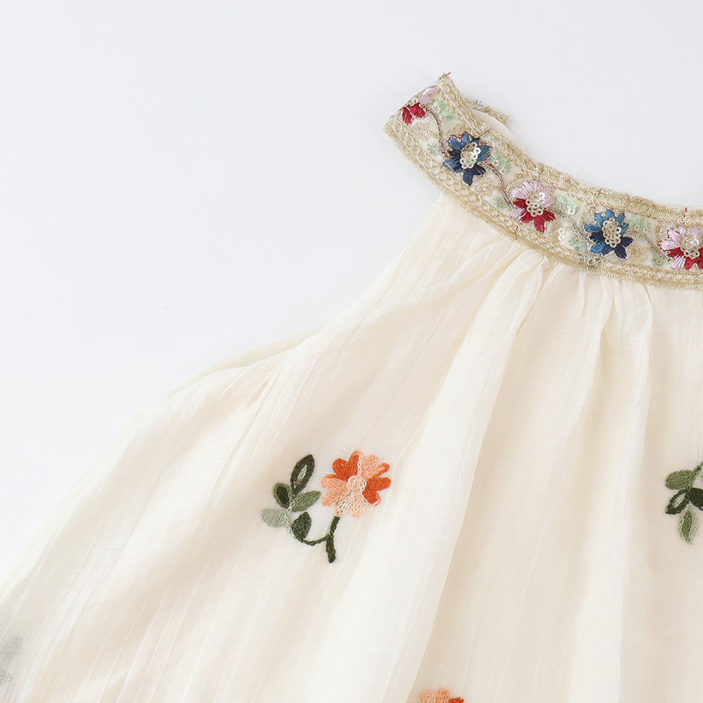 Girls' Floral Embroidery Ethnic Style Vacation Sun Dress