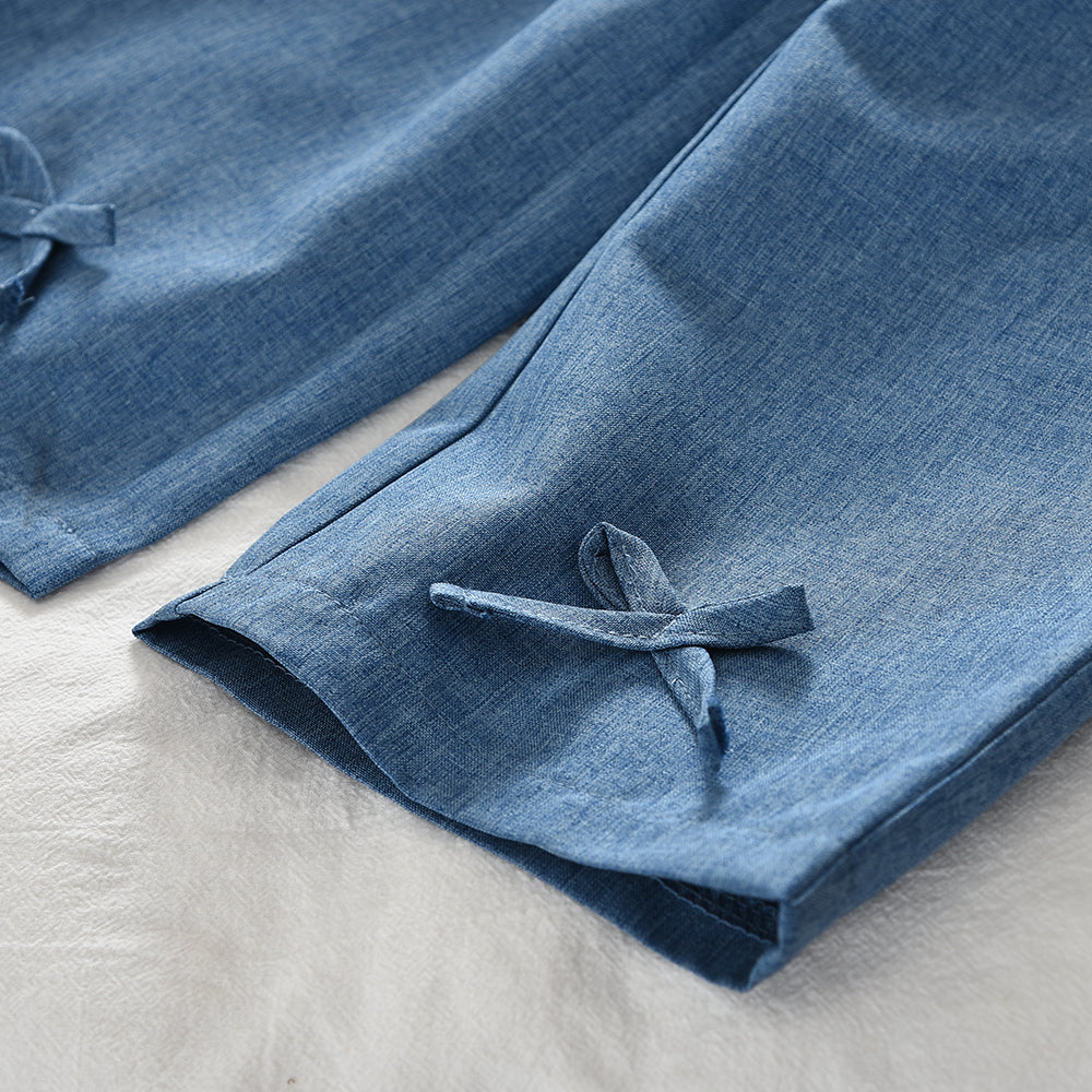 Bow Ruffle Sleeveless Vest+Trousers Girls' 2pcs Fashion Set