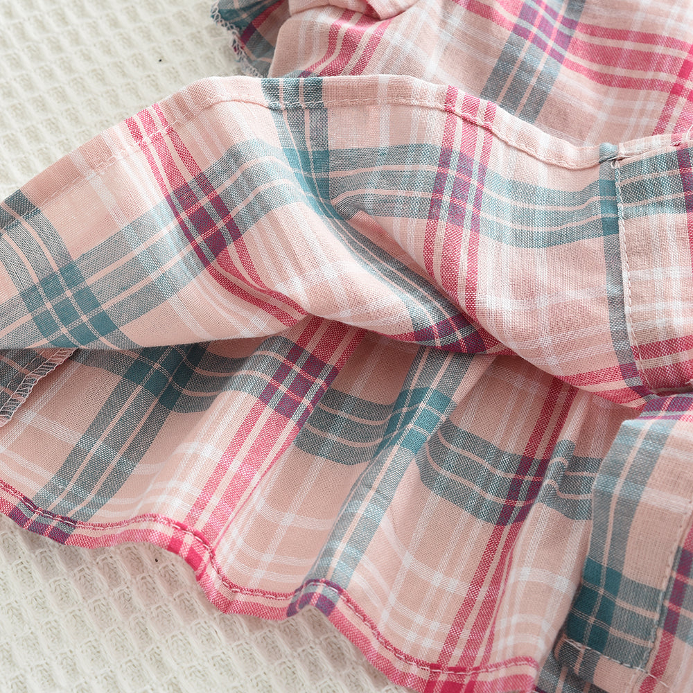 Girls' Contrast Colors Plaid Shirt+Loose Pant Set