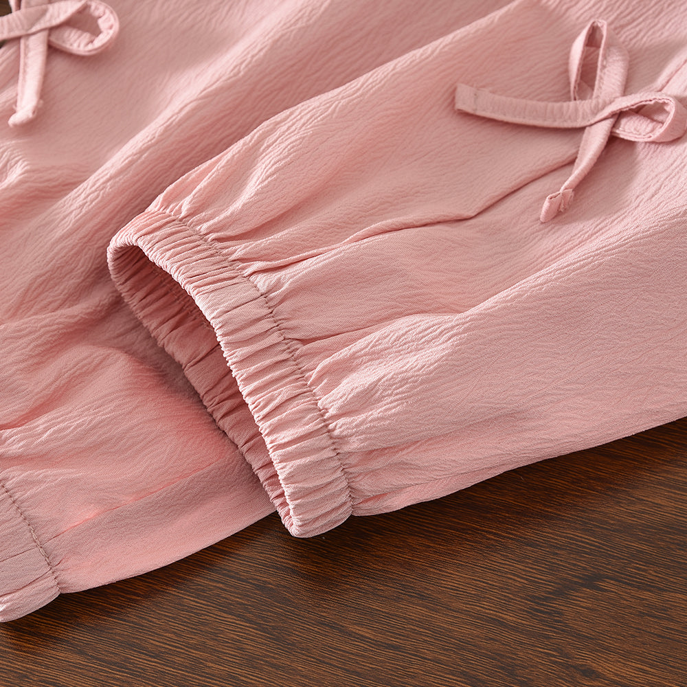 Puffy Sleeve Ruffle Shirt+Bow Lantern Pants Girls' Cute Summer Outfit