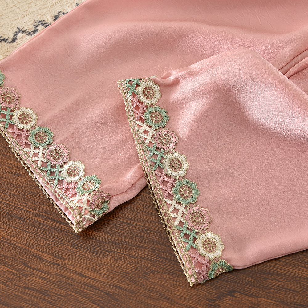 Ethnic Floral Lace Vest+Wide Leg Pants Girls Summer Set