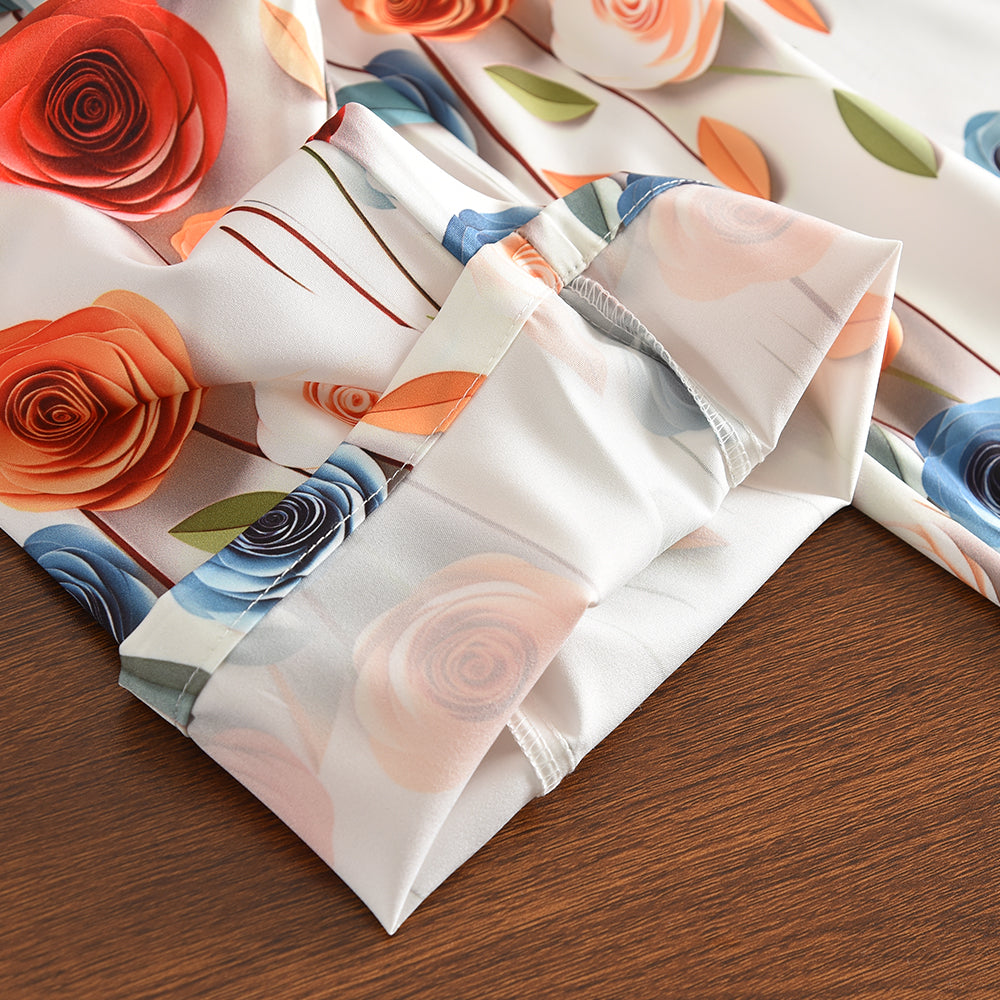 Flowers Prints Ruffle Vest+Wide Leg Pants Girls' Vacation Set