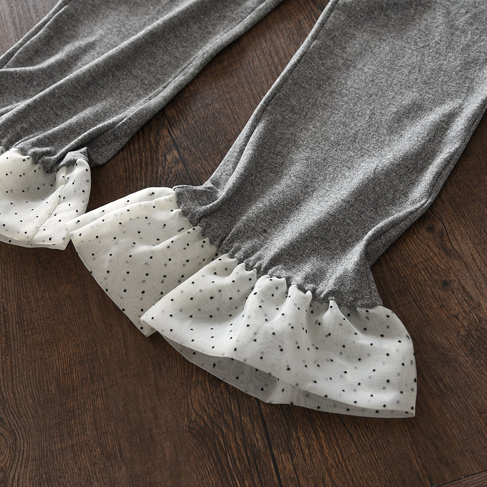 Polka Dots Ruffle Sleeveless Top+Flared Trousers Girls' Fashion Set