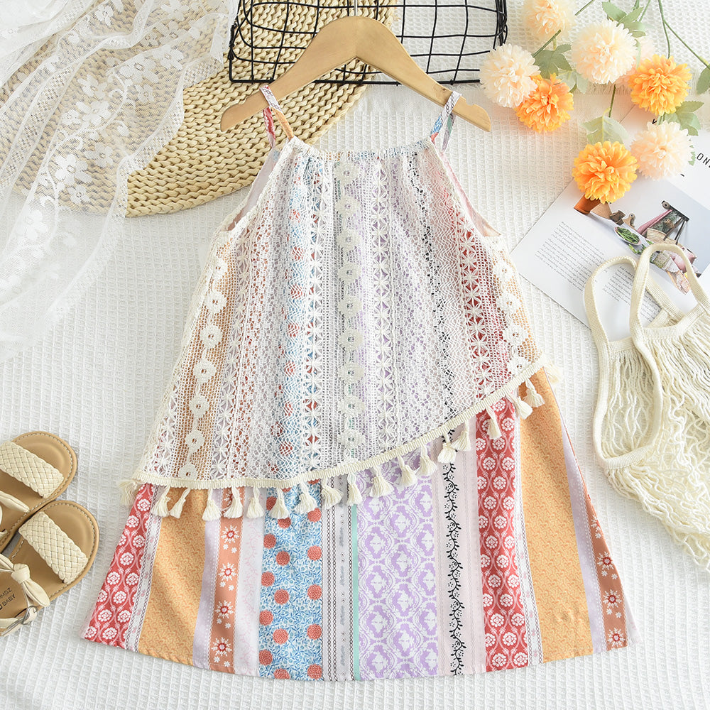 Girls' Ethnic Style Knitting Tassels Printing Dress