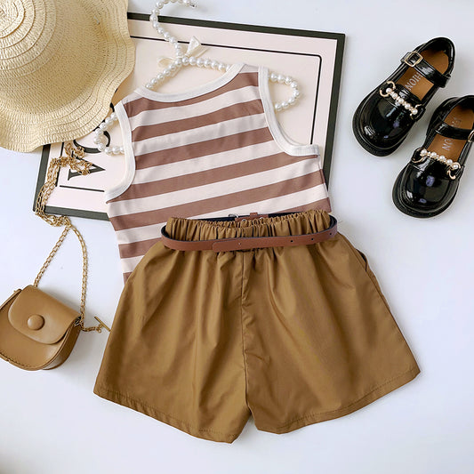 Girls' Stripes Top+Shorts Cool Style Set