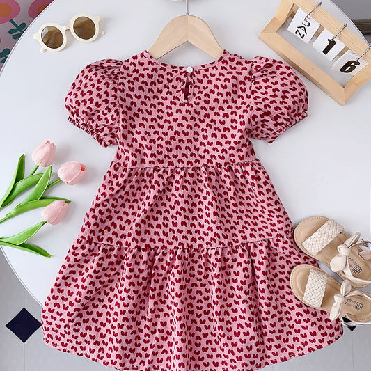 Girls' Cartoon Print Patchwork Casual Dress