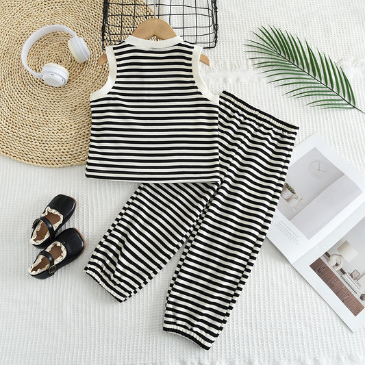 Girls' Striped Comfortable Casual Set