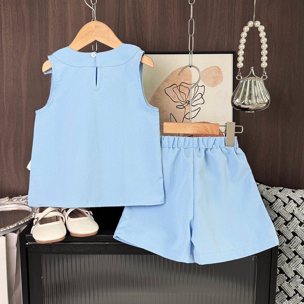 Girls' Bow-knot Top+shorts 2PCS Casual Set
