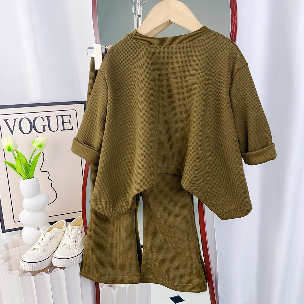Girls' Loose Top+Flared Trousers Casual Set