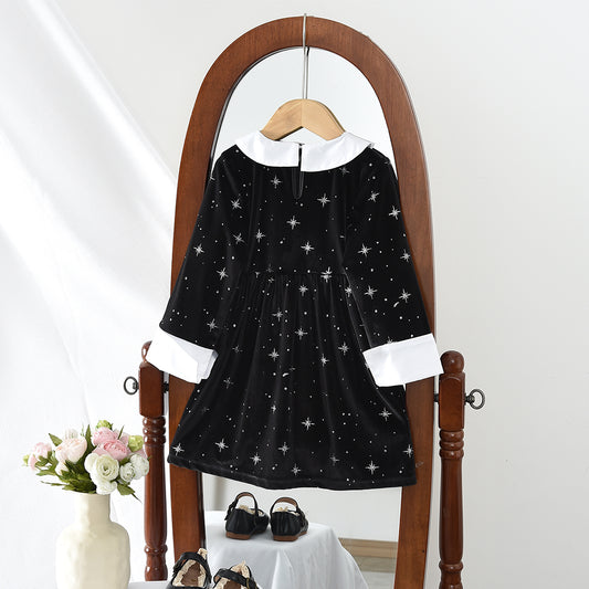 Girls' Starry Velvet Elegant Christmas Dress