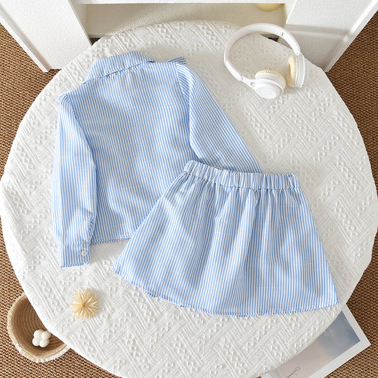 Girls' Vertical Stripes Ruffle Classic Set