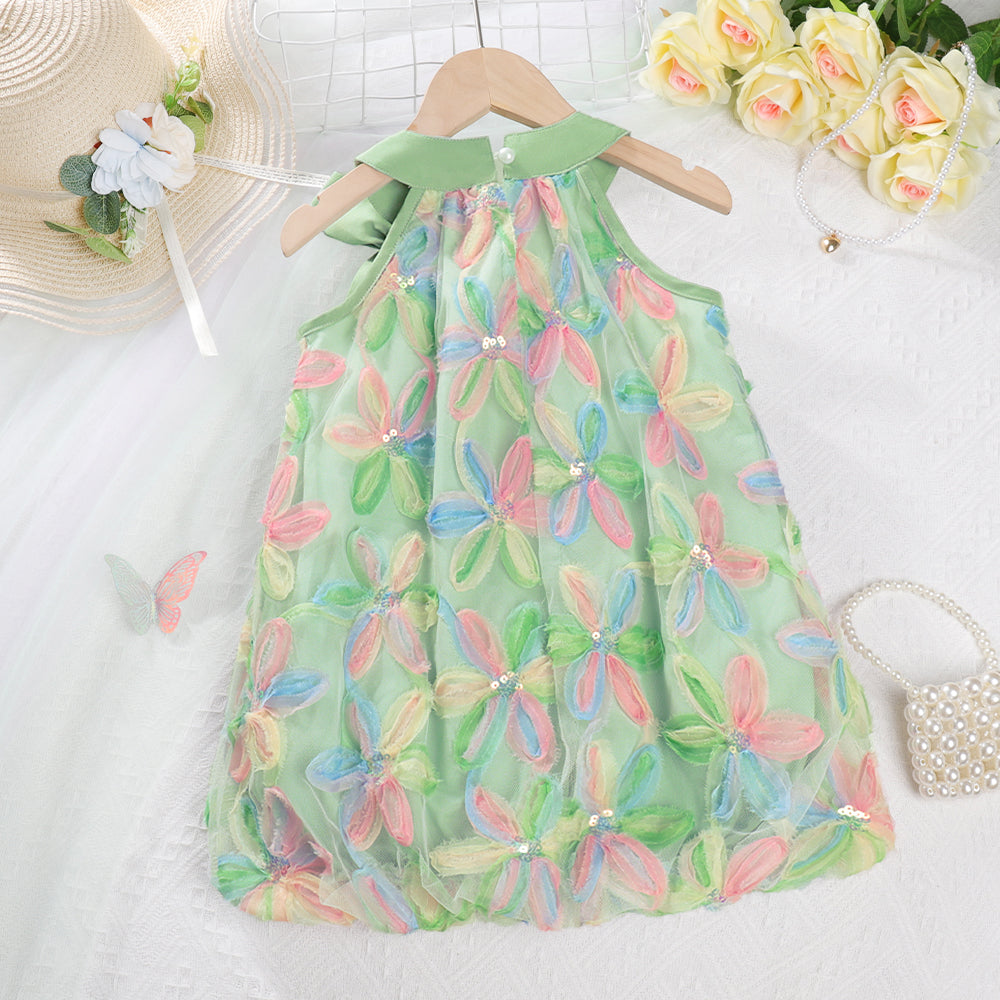 Girls' Multicolored Flowers Mesh Dress