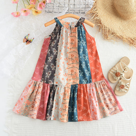 Girls' Ethnic Style Printing Sun Dress