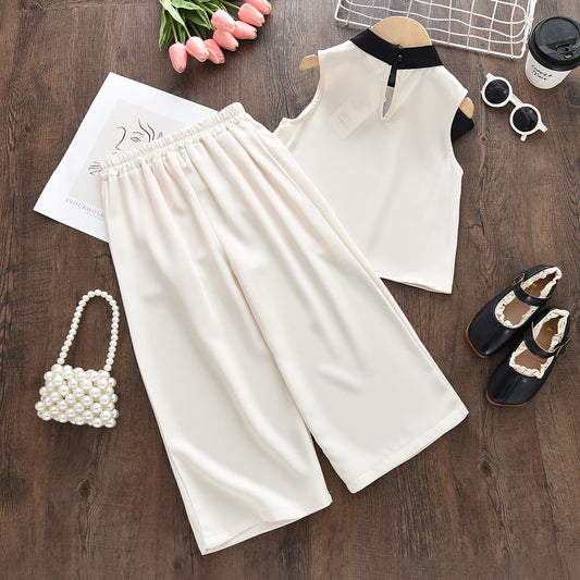 Girls' Contrast Colors Elegant Trousers Set