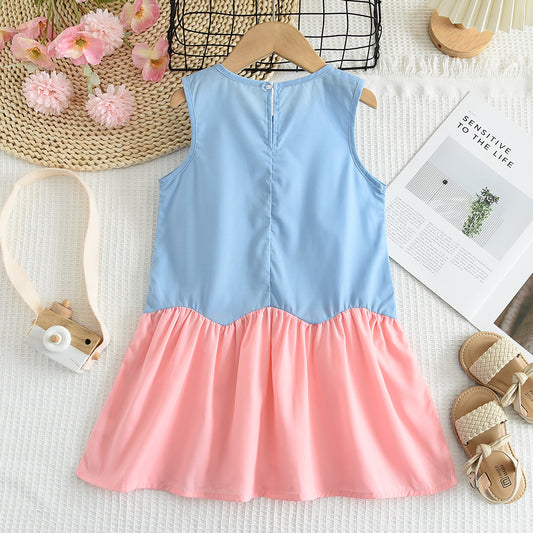 Girls' Contrast Colors Patchwork Floral Dress