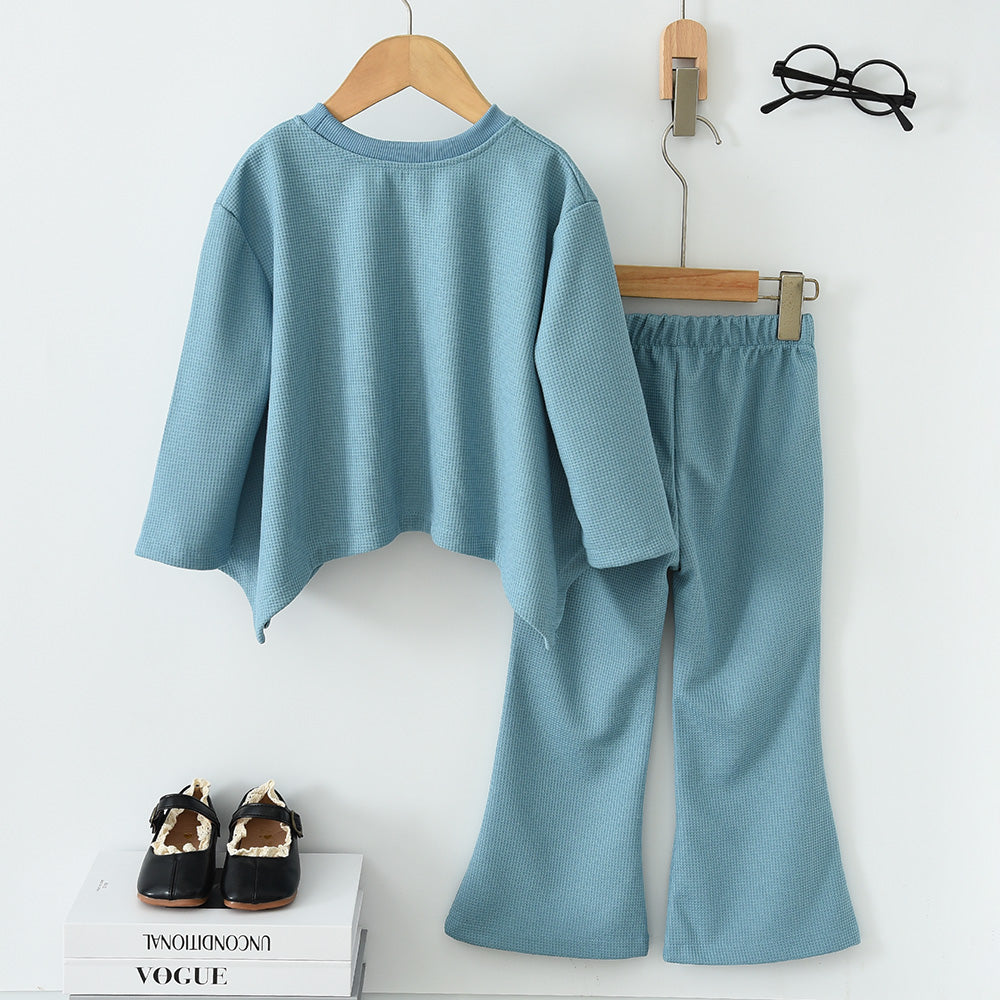 Girls' Loose Top+Flared Trousers Casual Set