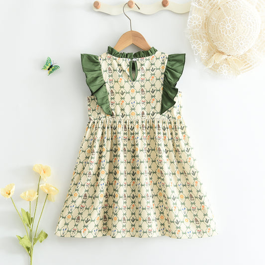 Girls' Cartoon Printing Ruffle Dress
