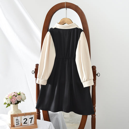 Girls' Bow-knot Patchwork Preppy Style Casual Dress