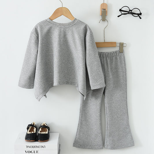 Girls' Loose Top+Flared Trousers Casual Set