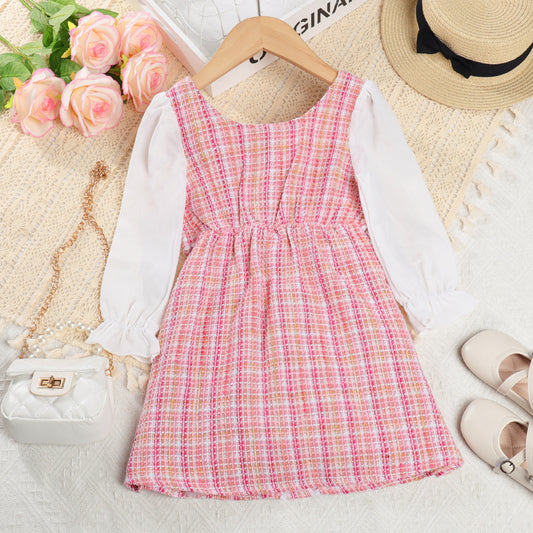 Girls' Plaid Pattern Elegant Dress