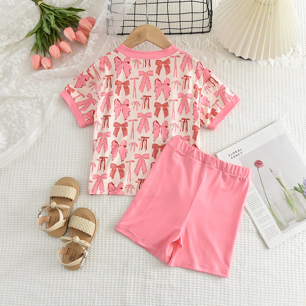 Girls' Bow-knot Printing T-shirt+Shorts Pajamas