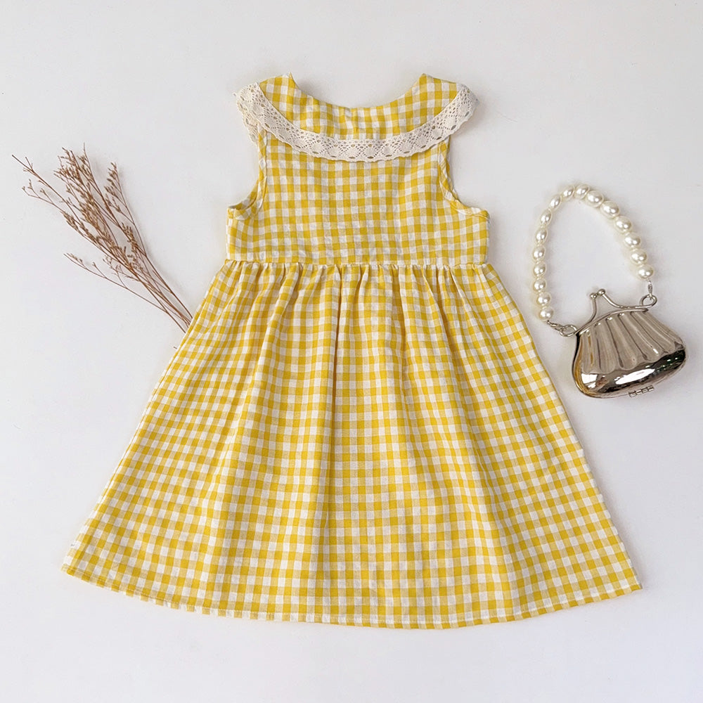 Girls' Plaid Pattern Lace Dress