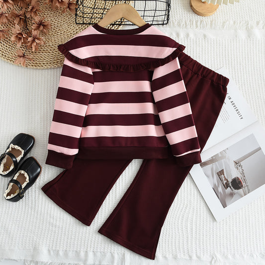 Girls' Stripes Top+Flared Pant Casual Set