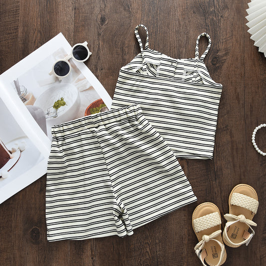 Girls' Stripes Sun-top+Shorts Vacation Set