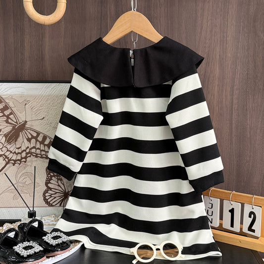 Girls' Classic Black&white Stripes Dress