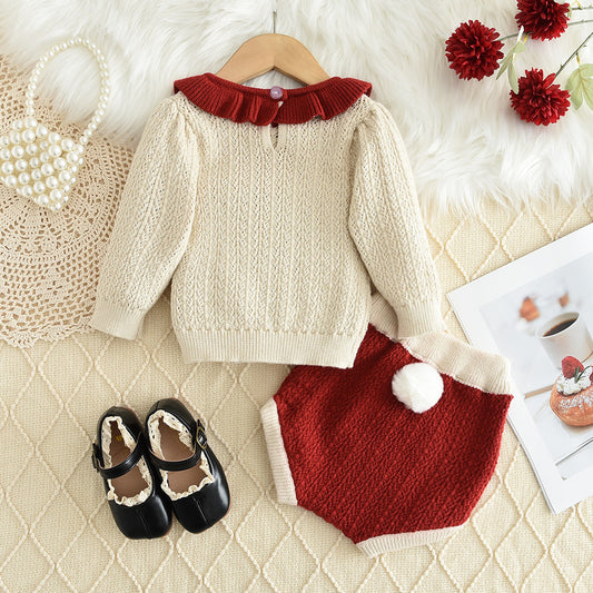 Girls' Christmas Knitted Top+Shorts Baby Set