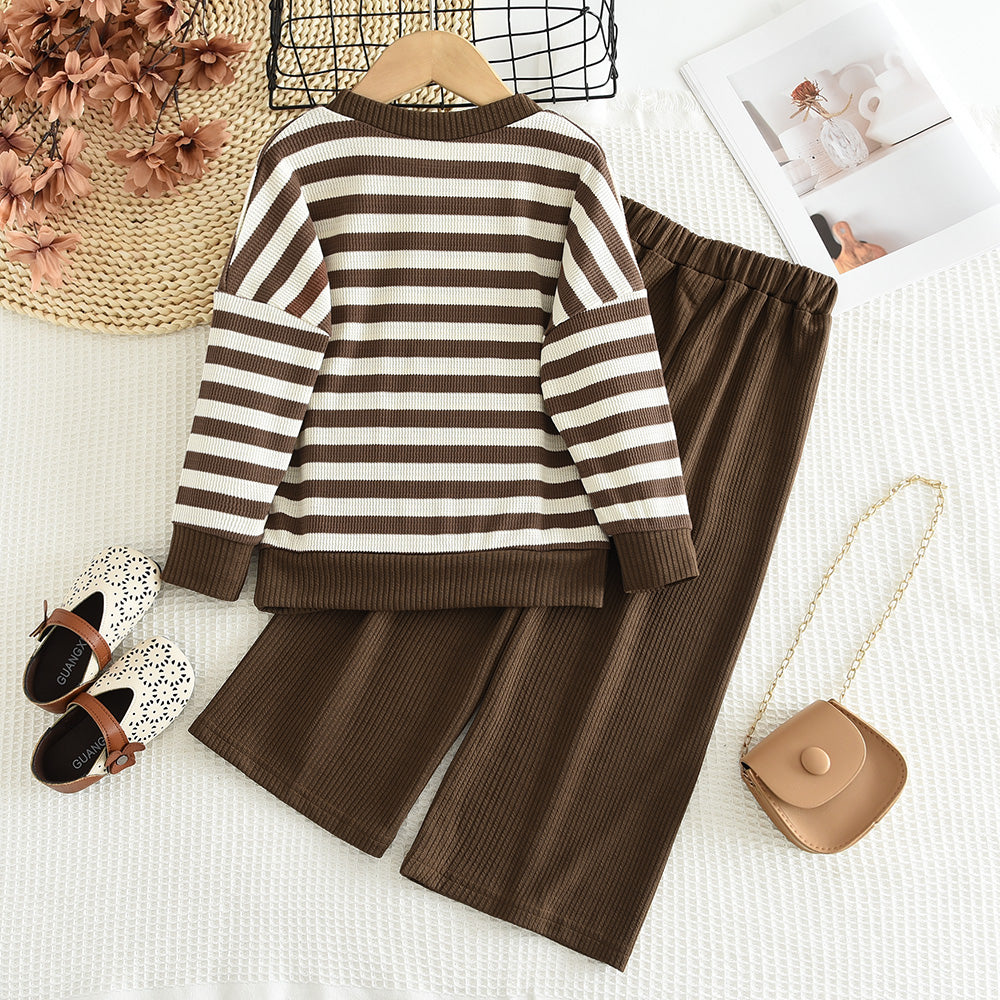 Girls' Contrast Colors Stripes Classic Casual Set