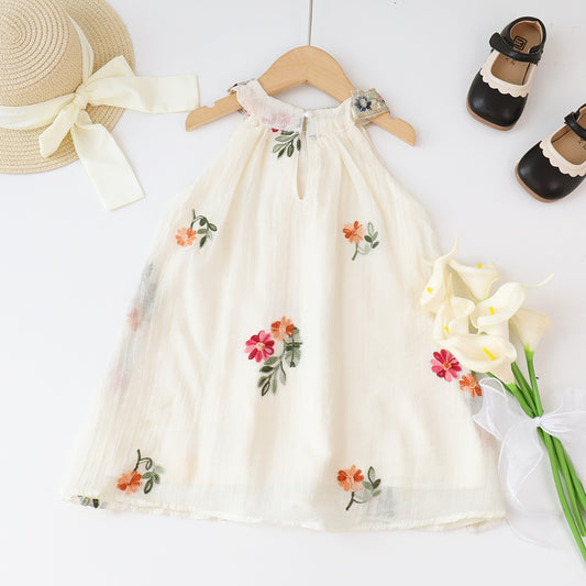 Girls' Floral Embroidery Ethnic Style Vacation Sun Dress