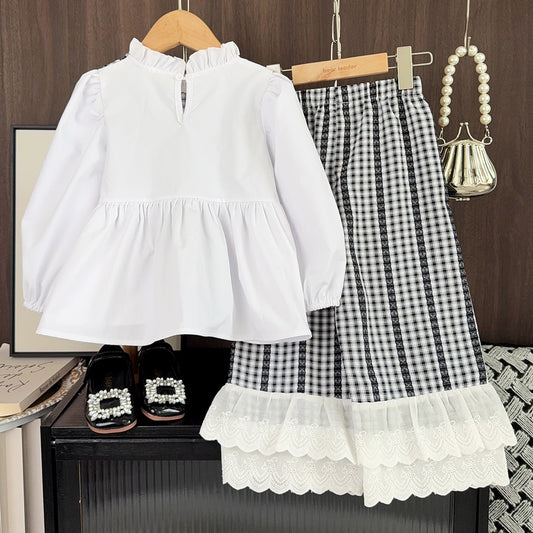Girls' Classic Plaid Ruffle Lace Set