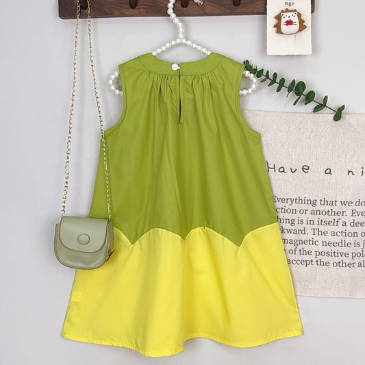Girls' Patchwork Contrast Colors Casual Dress